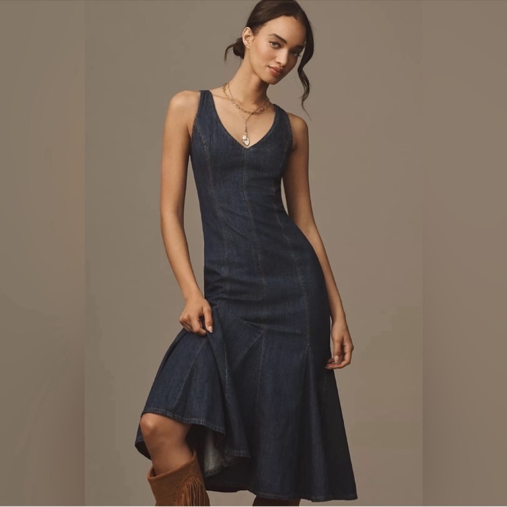 Reformation Serafina Denim Midi Dress NWT - Picture 1 of 11